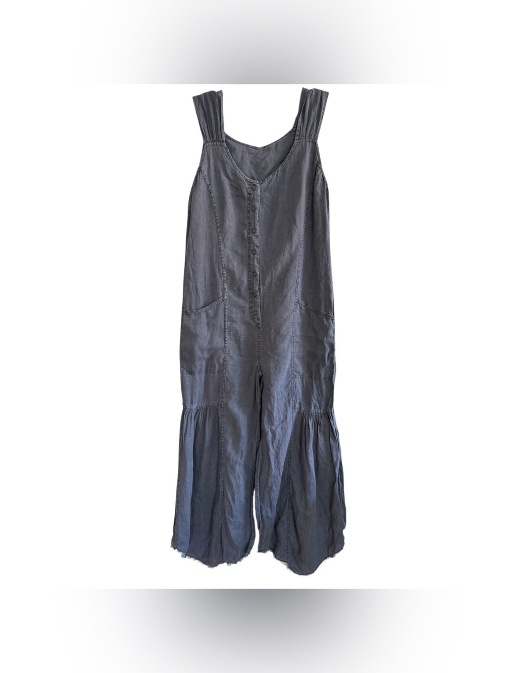 XCVI Gray Linen Wide Leg Fang Sharkbite Jumpsuit Wide Leg Relaxed Fit Boho S - Picture 2 of 8